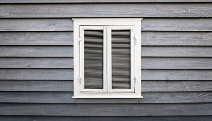 Obraz premium small vintage white window with shutters on wooden grey wall