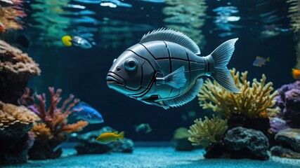 Fototapeta premium aquarium with clear water, white sand and coral visible