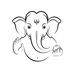 Fototapeta premium Minimalist Line Art vector Illustration of Lord Ganesha on White Background