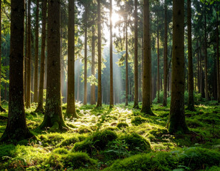 Beautiful Forest with Sunlight Filtering Through Trees – Relaxing Nature Background
