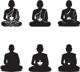 Monks meditating with candles and lotus meditation