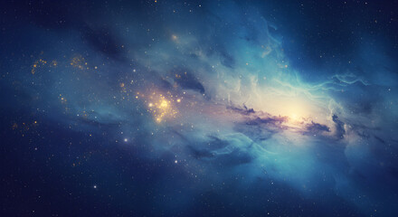 Naklejka premium A vibrant and colorful nebula with swirling clouds of gas and dust, illuminated by bright stars.