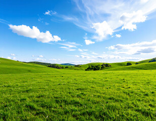 Fototapeta premium Wide Grass Field and Blue Sky – Simple Natural Background