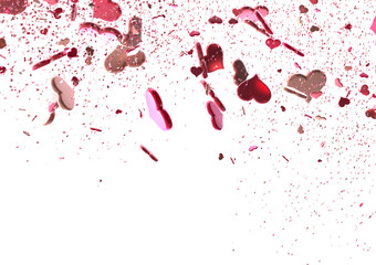 Falling red and pink hearts isolated on transparent background. Valentine’s day design.  in transparent PNG