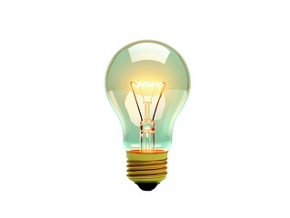 Green light bulb glowing with bright energy on white background