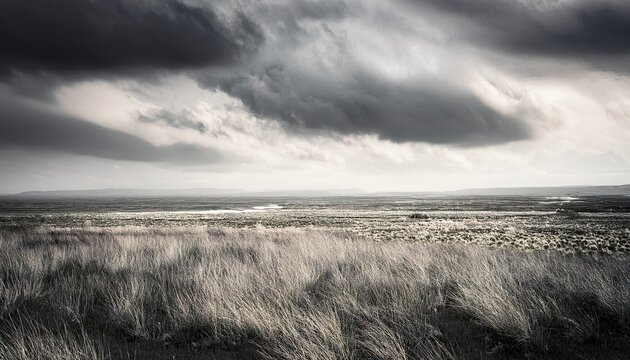 abstract prairie grassland field vintage illustration bleak cloudy muted gray landscape art for background wallpaper texture