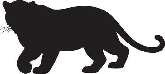 Shadow panther in silhouette pure white background.