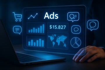 Digital marketing analytics dashboard showing sales data and customer engagement metrics