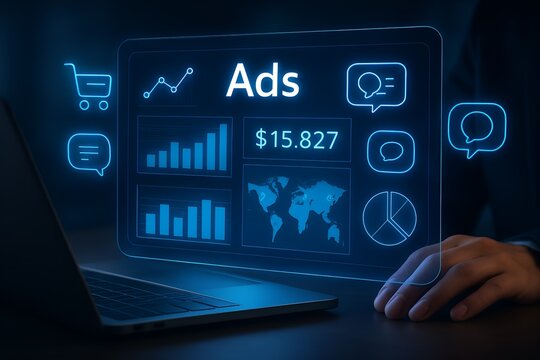 Digital marketing analytics dashboard showing sales data and customer engagement metrics