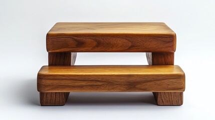 Wooden three-step stool against white background, showcasing simplicity