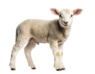 Fototapeta premium Young Lamb with Short Wool Standing in Pasture Pose, Transparent PNG