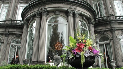 Southern-style home with wrap-around porch, white columns, and rocking chairs, bathed in golden light amid lush greenery. Classic elegance meets 