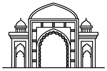 Elegant Black and White Illustration of an Ornate Indian Archway Gateway