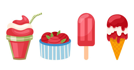 Rhubarb ice cream desserts, cartoon vector illustration set