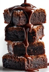 Deliciously Rich Chocolate Brownies Stacked with Melted Chocolate Drizzling Down in Gourmet Presentation Perfect for Dessert Lovers