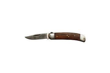 Closed pocketknife with wooden handle metal blade isolated on folding knife