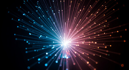 Naklejka premium Fiber Optic Light Burst with Blue and Orange Hues.