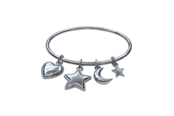 Silver Charm Bracelet with Heart Stars and Crescent Moon Silver bracelet