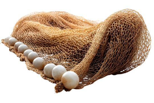 Fishing net with float line isolated on white background