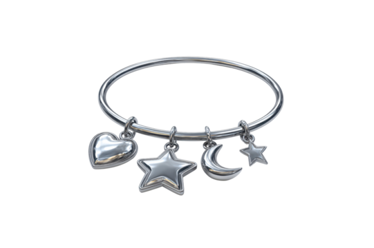 Silver Charm Bracelet with Heart Stars and Crescent Moon Silver bracelet