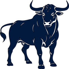 Aggressive bull silhouette with sharp horns. Vector illustration perfect for logos, sports teams, and tattoo designs.