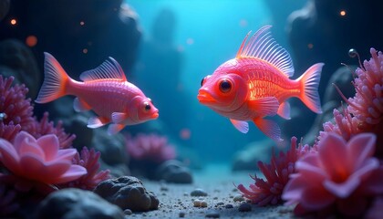 Fototapeta premium Vibrant 3D Cartoon Fish Underwater World