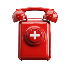 Red Emergency Phone First Aid Kit Healthcare Call for Help Urgent Medical on transparent background