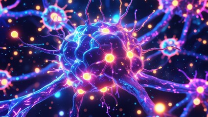 Neural Network Activity with Glowing Brain Connections, High-Resolution Concept Art	
