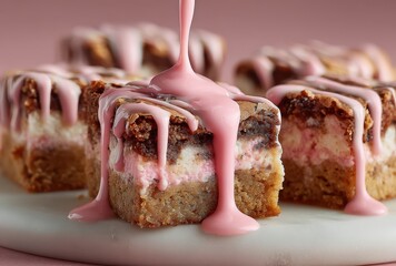 Deliciously Tempting Strawberry Drizzle on Creamy Brownie Dessert Squares Perfect for Special Occasions and Celebrations