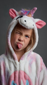 spoiled, demanding & rude girl in unicorn costume