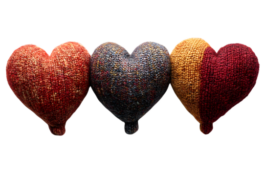 Four heart shapes in row isolated on white background, love symbol pattern