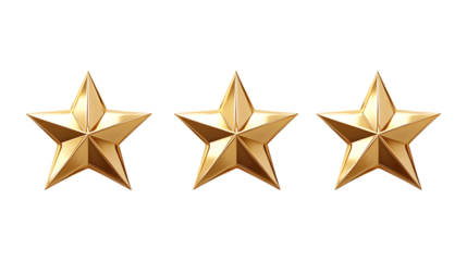 Pack Collection Three Gold Stars Award Rank Achievement Excellence Luxury Icon Decoration set against transparent background