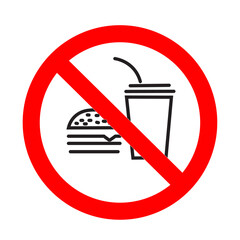 No Food or Drink Red Circle Prohibition Sign, Universal Symbol for Eating and Drinking Not Allowed, Public Area Restriction: No Food or Beverage Icon, Clear Warning Sign: Eating and Drinking. 