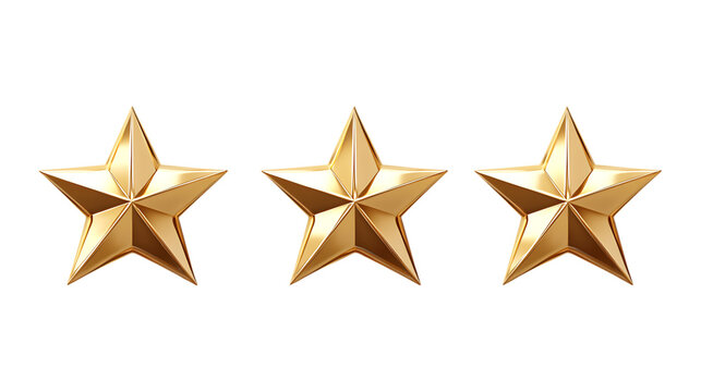 Pack Collection Three Gold Stars Award Rank Achievement Excellence Luxury Icon Decoration set against transparent background