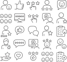 Customer satisfaction set of web icons in line style. Feedback icons for web and mobile app. Containing rating, like, dislike, customer experience, review, client satisfaction, testimonial and more