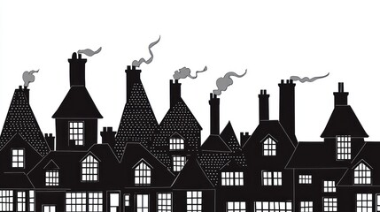 Silhouette of a row of old-style houses with chimneys, suggesting a historical town