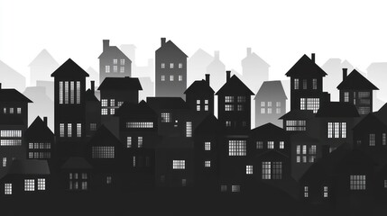 Silhouettes of a city's houses and buildings