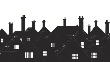 Silhouette view of rooftops and chimneys