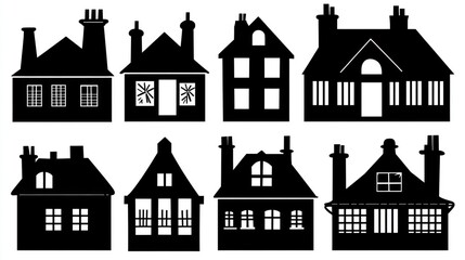 Silhouette illustration of diverse vintage houses