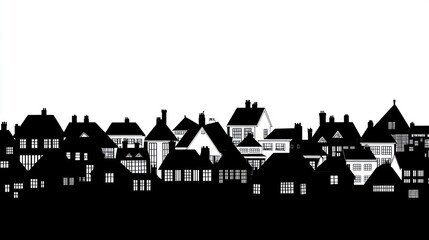 Black and white silhouette of a European city skyline
