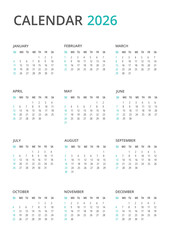 2026 Minimal Business Vertical A4 Calendar. Week Starts on Sunday.