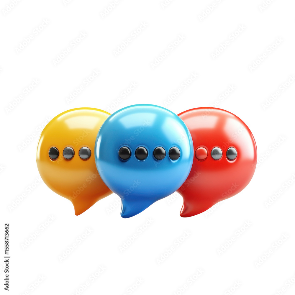 Poster communication icons colorful speech bubbles for dialogue messaging and on transparent background
