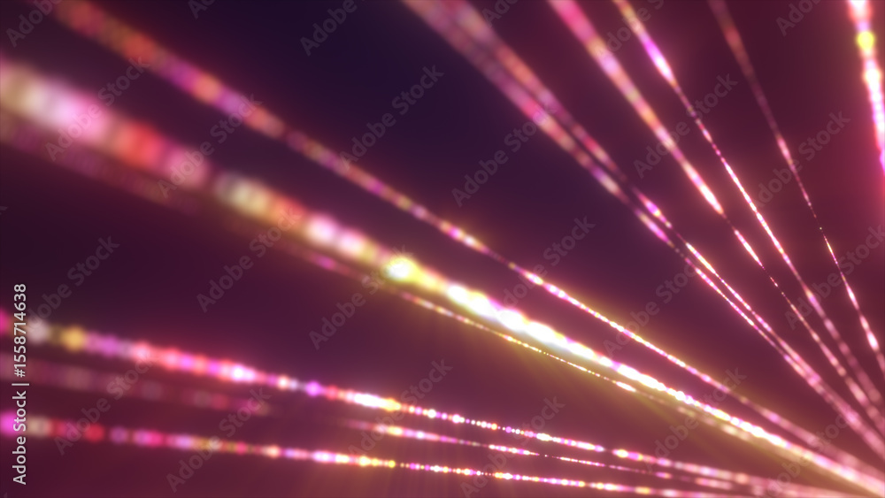 Poster radiant lines of colorful light stretch into the distance on a dark background, creating a dynamic a