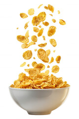 Falling Cornflakes and Milk Splash Transparent Background