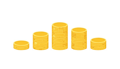 Minimal cartoon-style coins form a playful bell curve at the bottom of a crisp white background, reserving generous copy space above