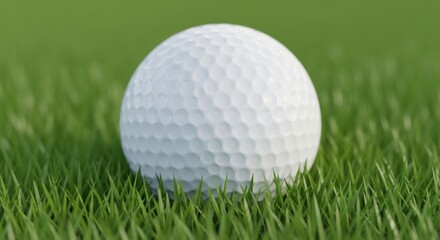 Obraz premium A close up view of a dimpled white golf ball resting on lush green grass on a sunny day