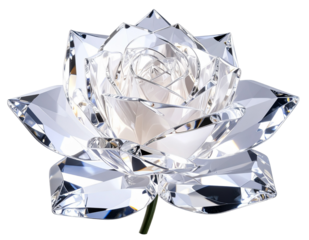 Crystal Rose Sculpted with Transparent Facets, 3D Look, isolated on a transparent background”
