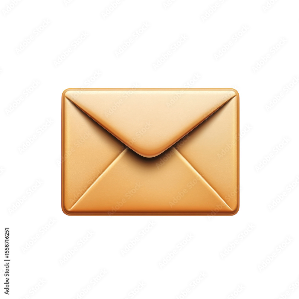 Poster golden email icon notification message newsletter digital communication on transparent background