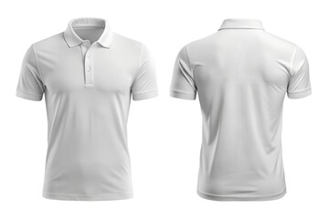 White polo shirt template, front and back view isolated on a white background. Mockup for design print presentation, mock-up t-shirt design for an online shop, stock photo graphic elements for artwork
