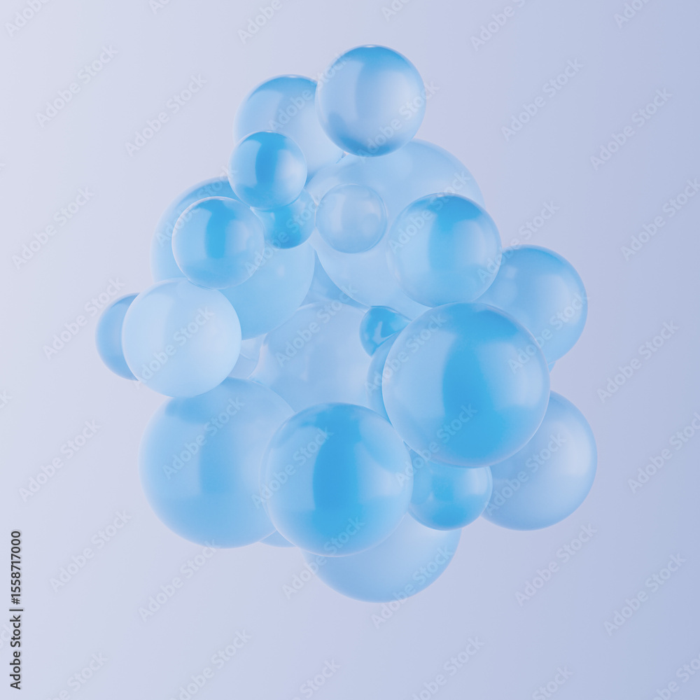 Poster abstract 3d render of a glossy blue liquid blob or molecular structure. futuristic translucent surfa